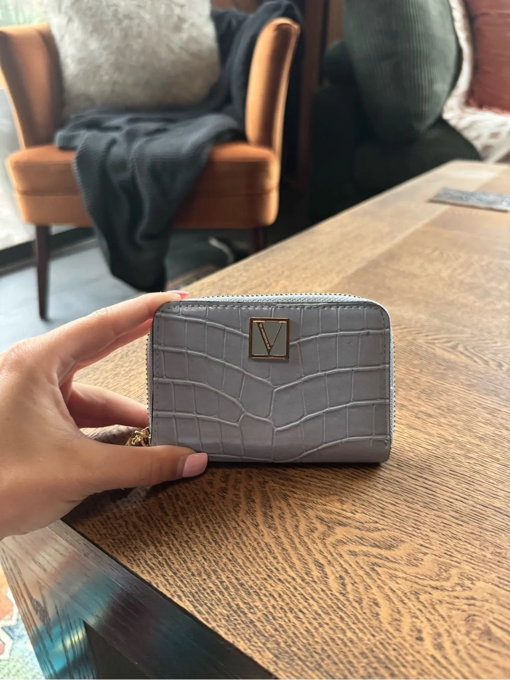 Victoria's Secret Light Blue Zip Wallet with Gold Hardware - Picture 2 of 5
